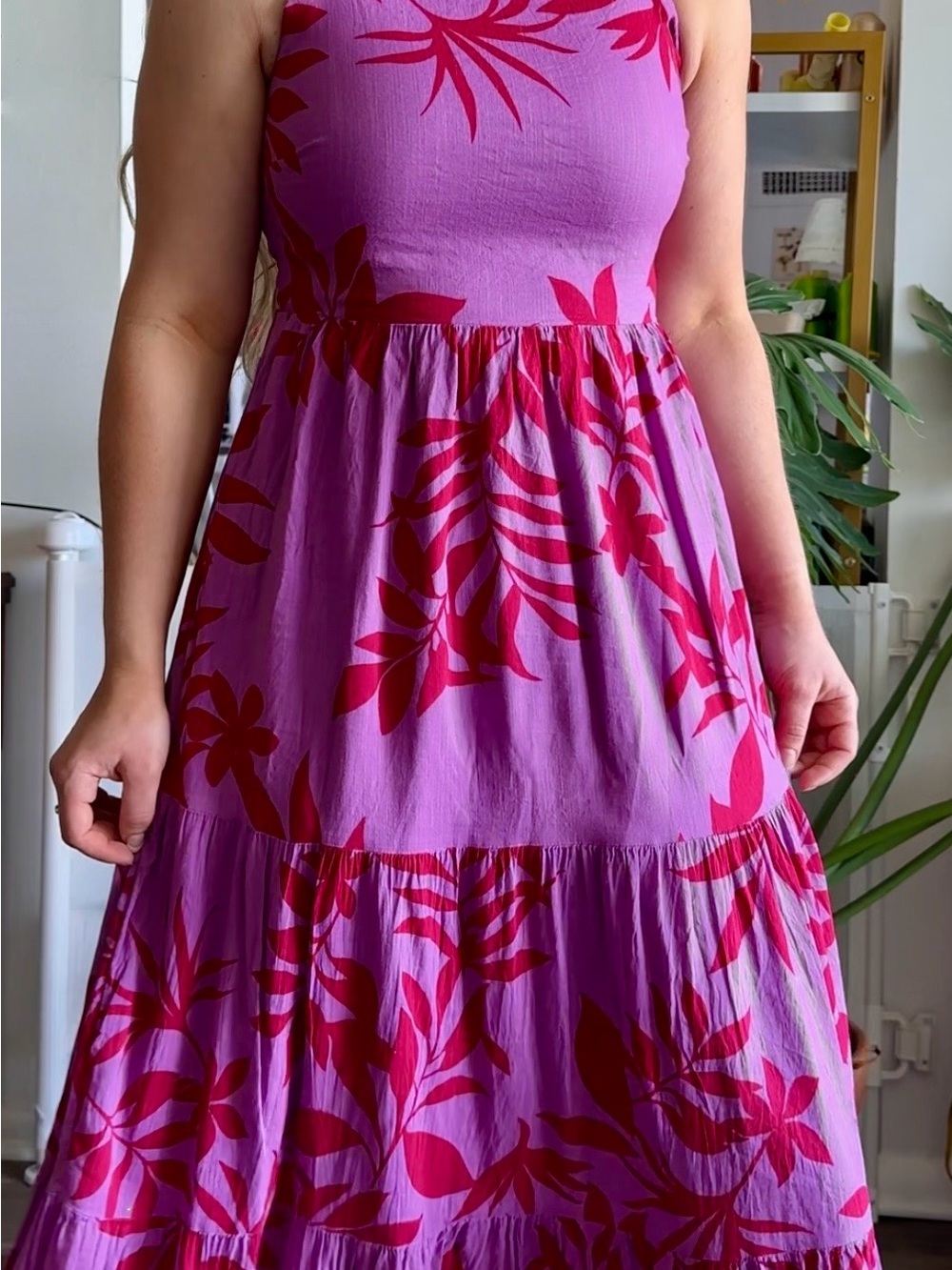 Purple Floral Maxi Dress with Red Print - Women